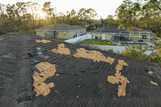 Damaged Roof on House from Hurricane